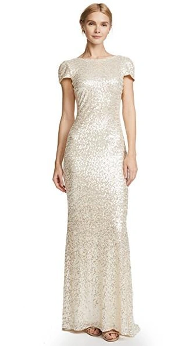 Shop Badgley Mischka Cap Sleeve Cowl Back Gown In Champagne