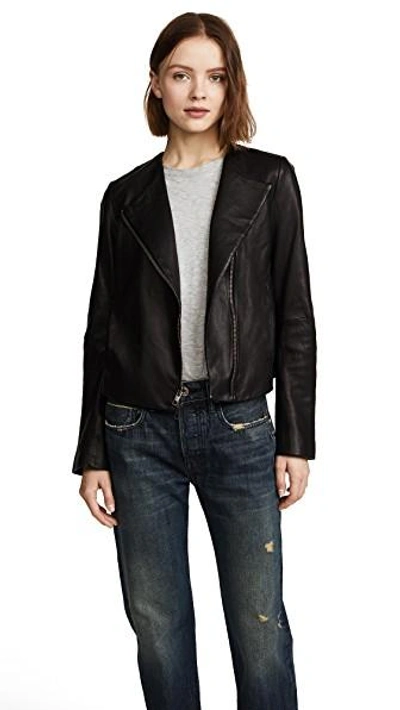 Shop Vince Cross Front Leather Jacket In Black