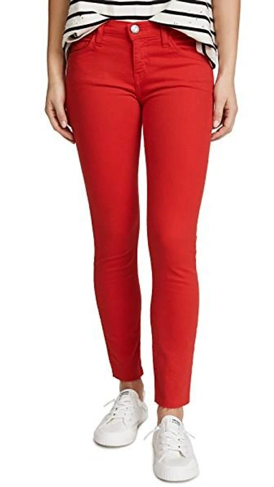 Shop Current Elliott The Stiletto Jeans In Racing Red With Cut Hem