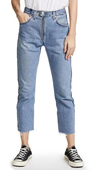 Shop Re/done X Levi's High Rise Relaxed Zip Crop Jeans In Indigo