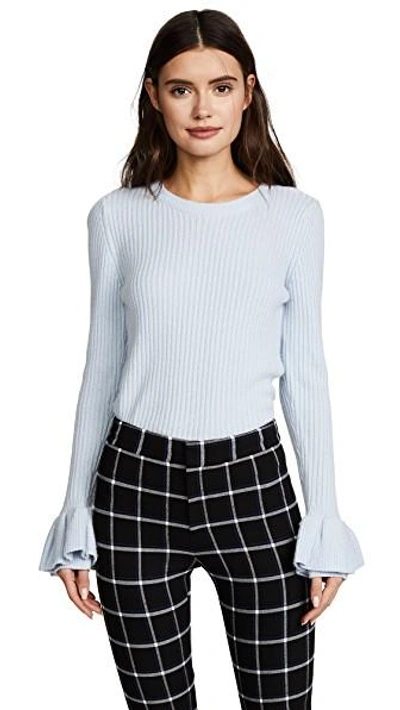 Shop Derek Lam 10 Crosby Sweater With Ruffle Sleeves In Pale Blue
