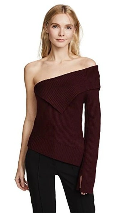 Shop Theory Off The Shoulder Sweater In Burgundy