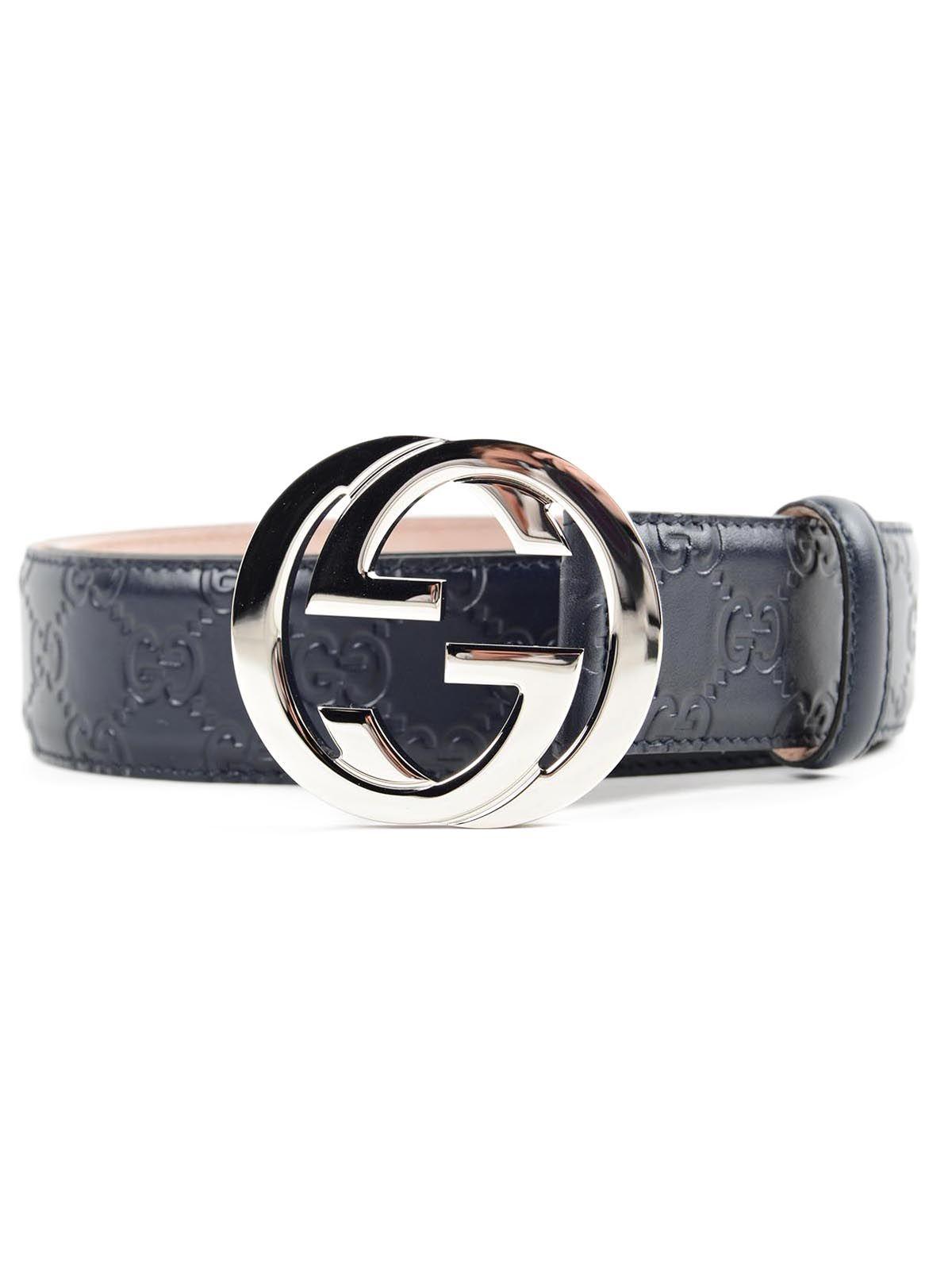 Gucci Silver-tone Logo Belt In Blue 