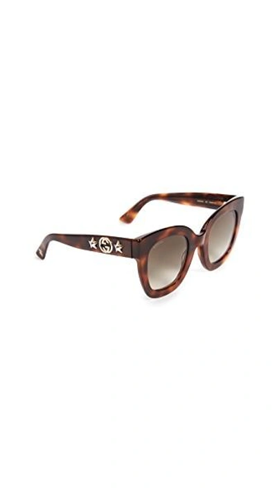 Shop Gucci Urban Stars Rectangle Sunglasses In Havana/brown