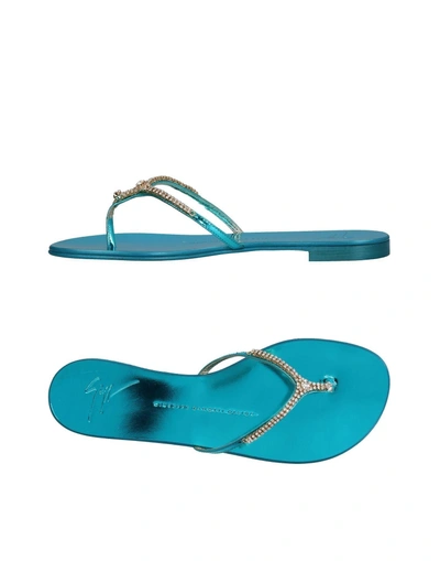 Shop Giuseppe Zanotti Toe Strap Sandals In Turquoise