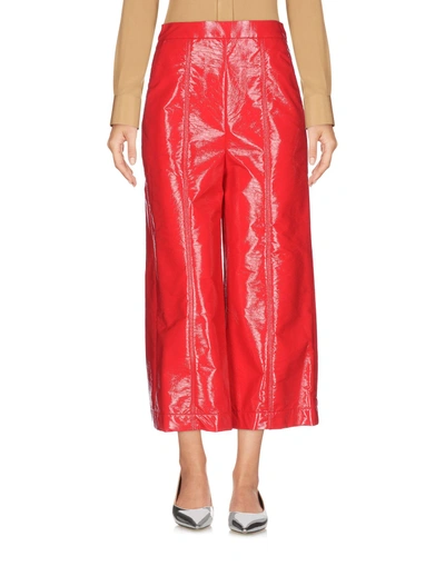 Shop Msgm Cropped Pants & Culottes In Red