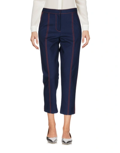 Shop Msgm Cropped Pants & Culottes In Dark Blue
