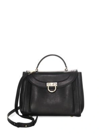 Shop Ferragamo Small Soft Sofia Leather Satchel Bag In Black