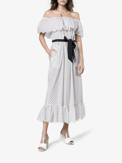 Shop Marysia Off Shoulder Polka Dot Midi Dress In White