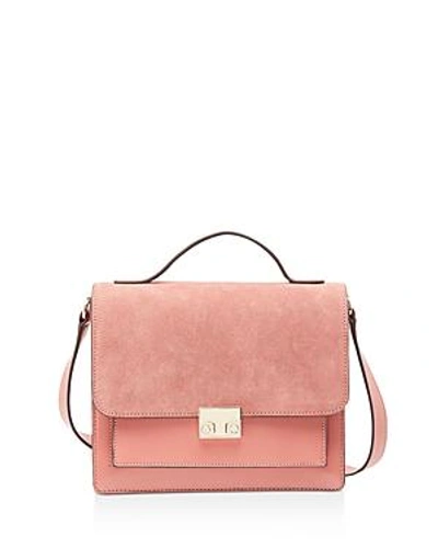 Shop Loeffler Randall Minimal Rider Suede And Leather Satchel In Dusty Rose/gold