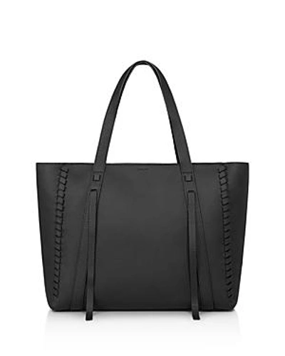 Shop Allsaints Ray East/west Leather Tote In Black/silver