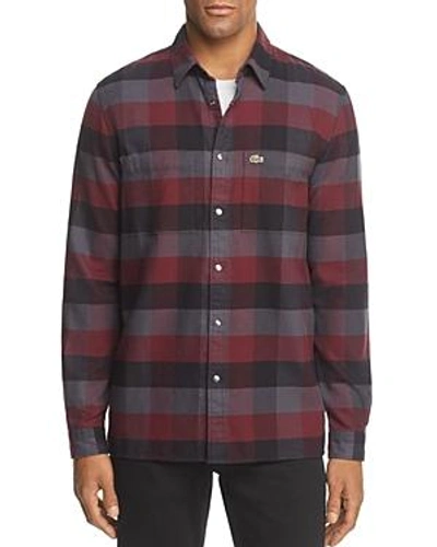 Shop Lacoste Plaid Long Sleeve Button-down Shirt In Vendange/graphite Black