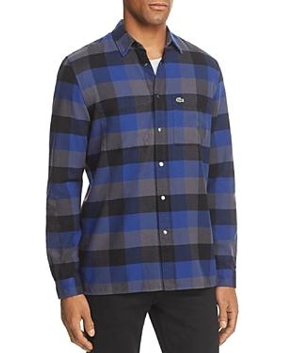 Shop Lacoste Plaid Long Sleeve Button-down Shirt In Methylene/graphite Black