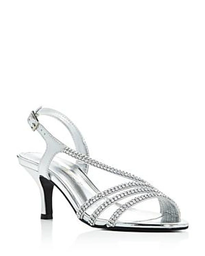 Shop Caparros Bethany Metallic Embellished Mid Heel Sandals In Silver