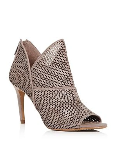 Shop Vince Camuto Women's Vatena Perforated Nubuck Leather High Heel Booties In Taupe