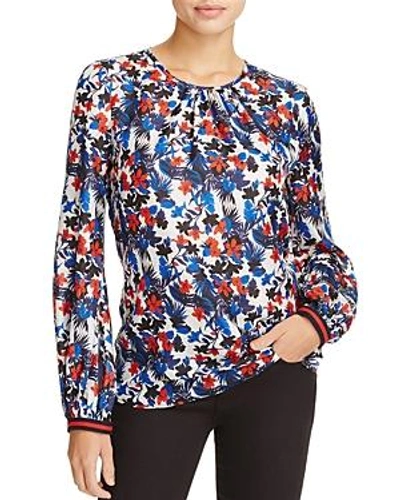 Shop Milly Mandy Floral Print Silk Top In Blue Multi