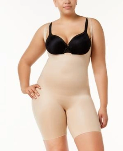 Shop Spanx Plus Size Firm Tummy-control Double-layered Bodysuit 10133p In Natural Glam