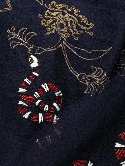 Shop Janavi Snake Embroidered Scarf In Blue