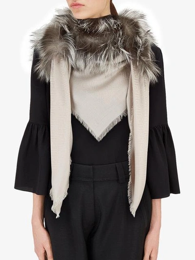 Shop Fendi Touch Of Fur Shawl In Neutrals