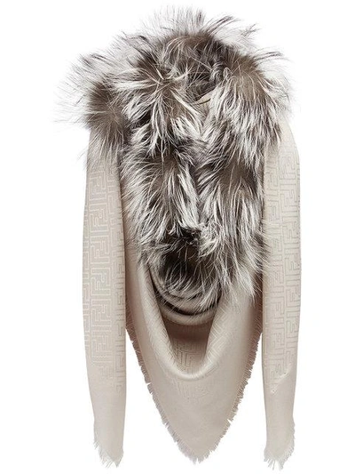 Shop Fendi Touch Of Fur Shawl In Neutrals