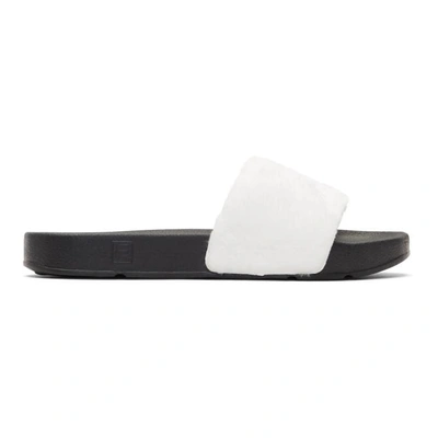 Shop Baja East White And Black Fila Edition Shearling Drifter Slides In 3203 Pearl/