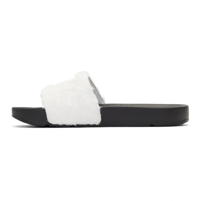 Shop Baja East White And Black Fila Edition Shearling Drifter Slides In 3203 Pearl/
