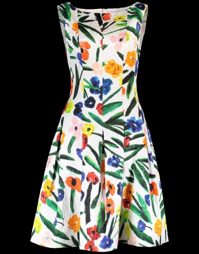 Shop Oscar De La Renta Floral Print Dress In Ivory
