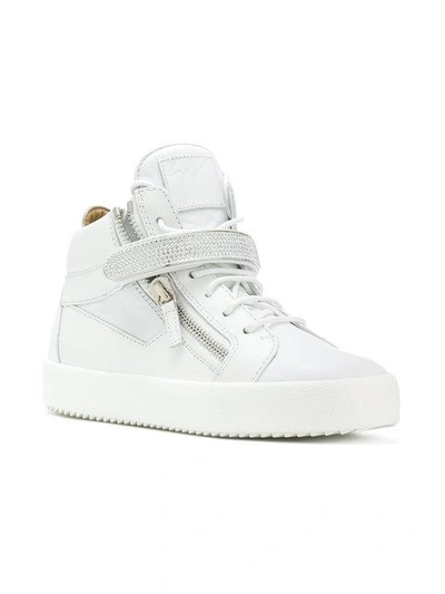 Shop Giuseppe Zanotti Design Coby Hi-top Crystal Sneakers - White