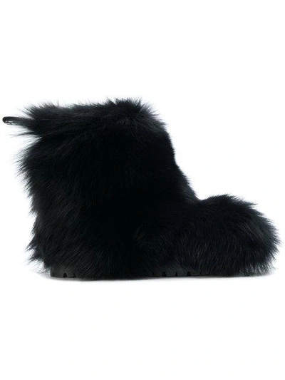 Jimmy Choo Dalton Flat Black Fox Fur Boots With Rabbit Fur Lining | ModeSens
