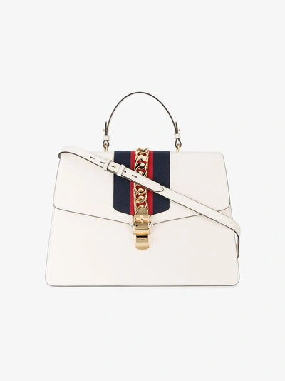 Shop Gucci White Sylvie Large Leather Tote Bag