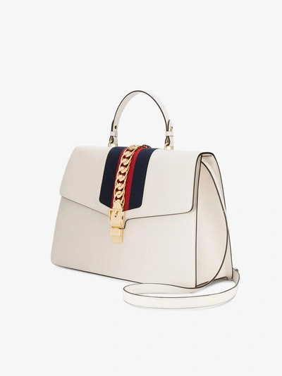 Shop Gucci White Sylvie Large Leather Tote Bag