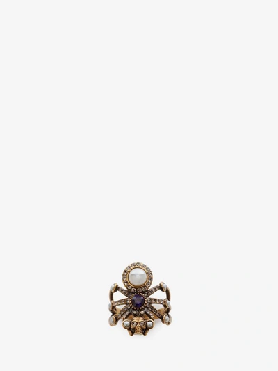 Shop Alexander Mcqueen Spider Ring In Antique Gold