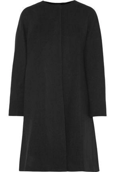 Shop Milly Woman Elodie Pleated Wool-blend Coat Black