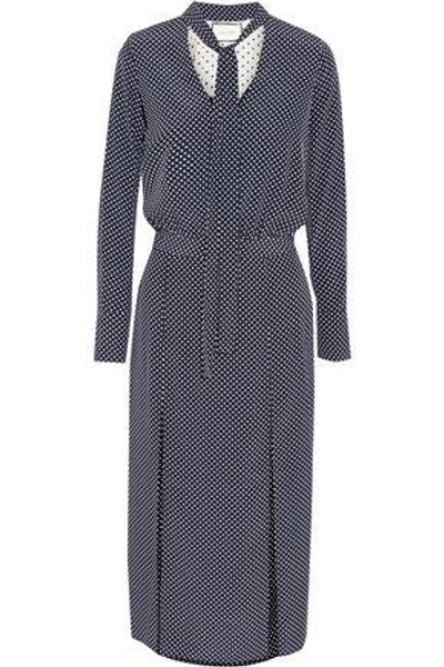 Shop Alexis Woman Noella Polka-dot Crepe De Chine Midi Dress Navy