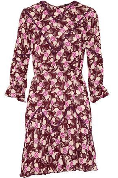Shop Anna Sui Woman Lace-trimmed Printed Crepe Mini Dress Pink
