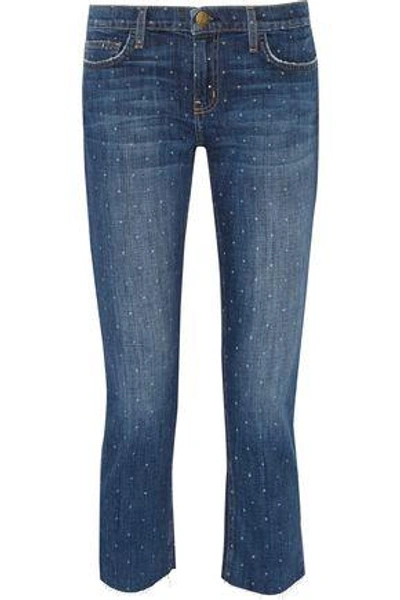 Shop Current Elliott Woman The Cropped Straight Printed Mid-rise Straight-leg Jeans Mid Denim