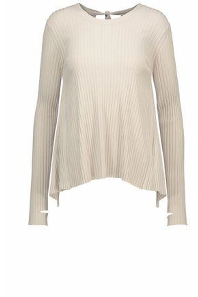 Shop Helmut Lang Woman Cutout Ribbed-knit Sweater Taupe