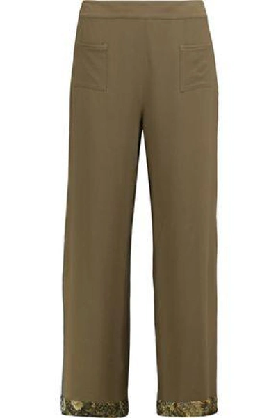 Shop Etro Woman Cropped Crepe Wide-leg Pants Army Green