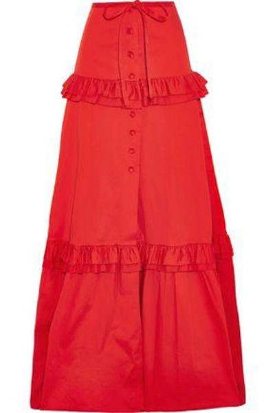 Shop Alexis Woman Henna Ruffle-trimmed Cotton-blend Maxi Skirt Red
