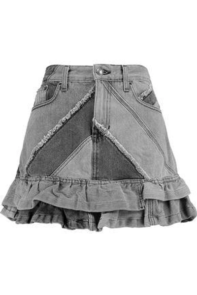 Shop Marc By Marc Jacobs Ruffle-trimmed Paneled Denim Mini Skirt In Gray