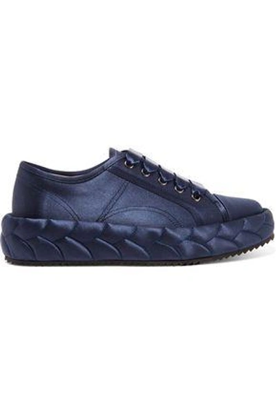 Shop Marco De Vincenzo Woman Quilted Satin Sneakers Navy