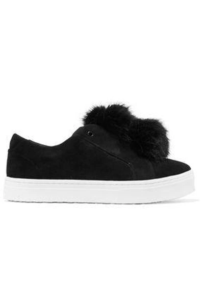 Shop Sam Edelman Woman Leya Faux Fur-embellished Suede Slip-on Sneakers Black