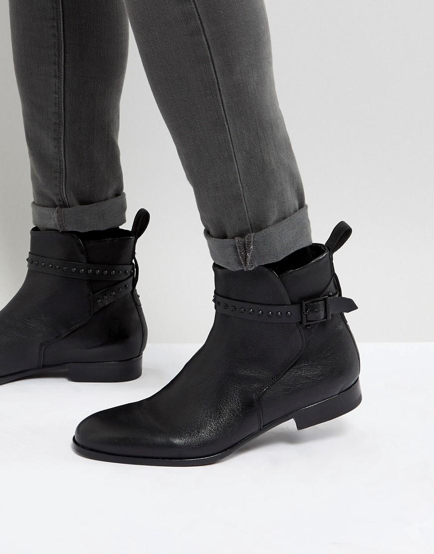 Hugo Cult Stud Leather Chelsea Boots In Black - Black | ModeSens