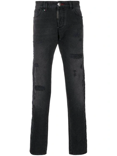 Shop Philipp Plein Distressed Jeans - Black