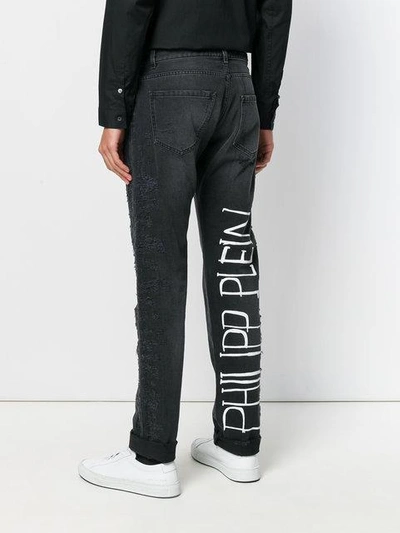 Shop Philipp Plein Distressed Jeans - Black
