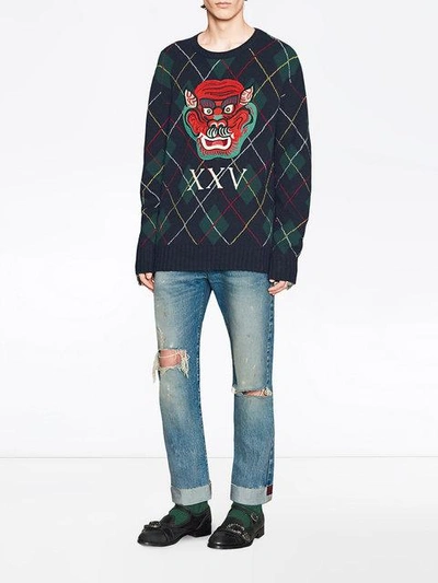 Shop Gucci Argyle-pullover Aus Wolle In Blue