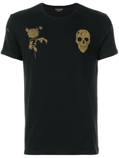 Shop Alexander Mcqueen Skull And Rose Embroidered T-shirt