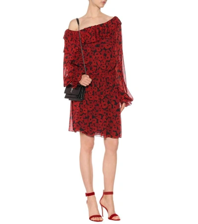 Shop Saint Laurent Floral-printed Silk Dress In Red