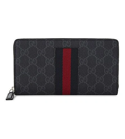 Shop Gucci Supreme Zip Around Wallet In Red Black