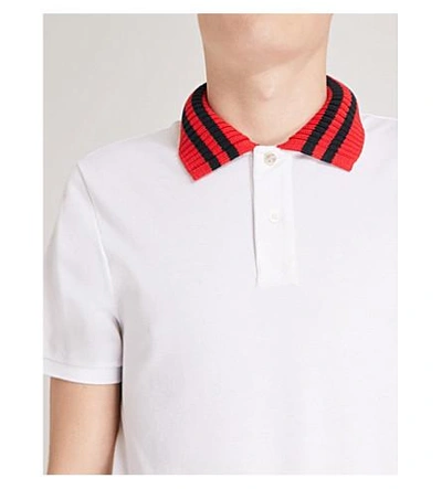 Shop Gucci Striped-collar Stretch-cotton Polo Shirt In White